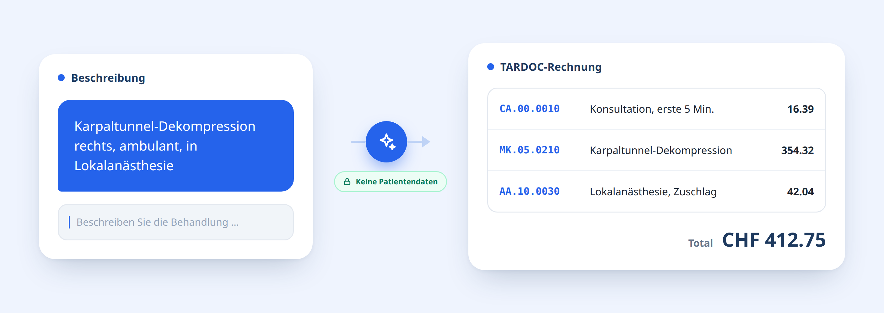 TARDOC without a billing department: describe the case, get the invoice