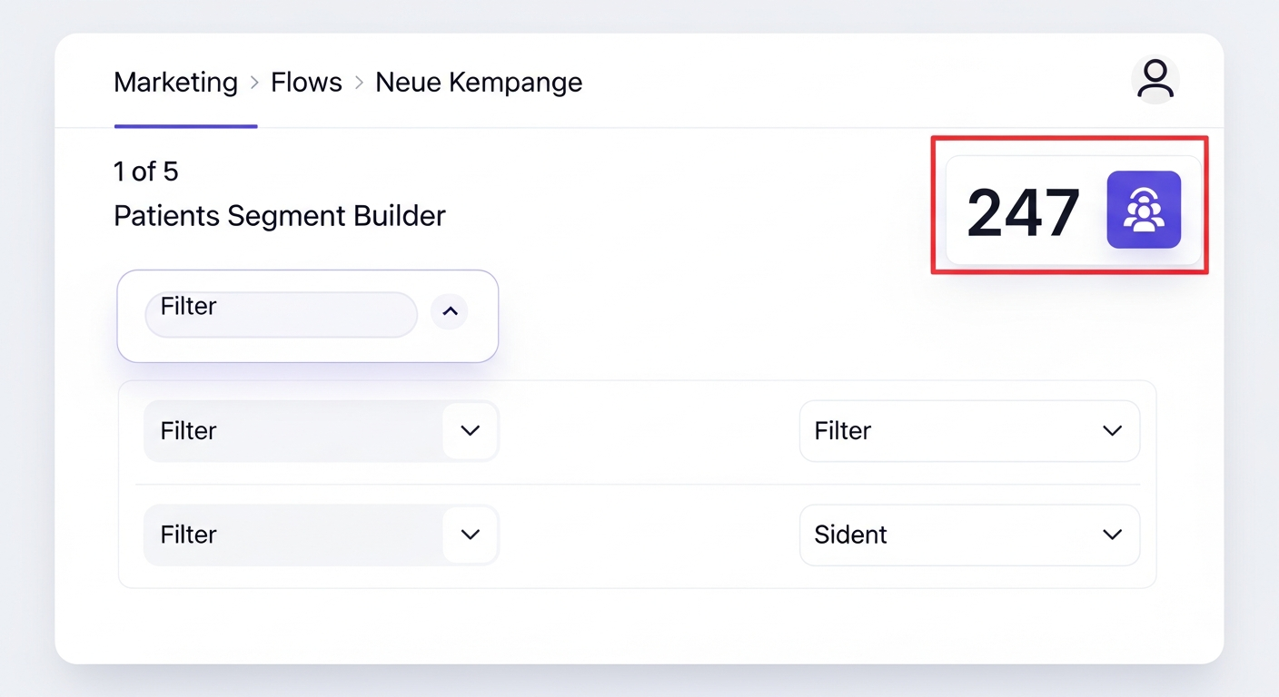 Viali Flows — Segment-Builder mit drei aktiven Filtern und Erreichbarkeits-Badge