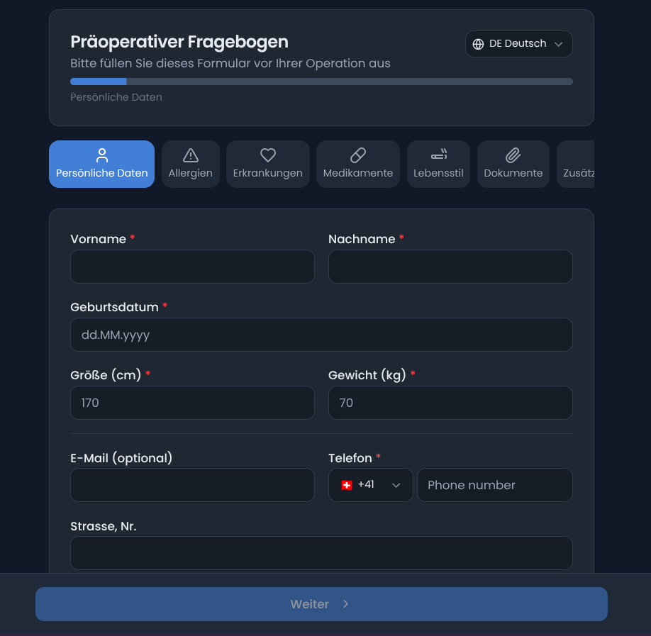 Viali — Präoperativer Fragebogen